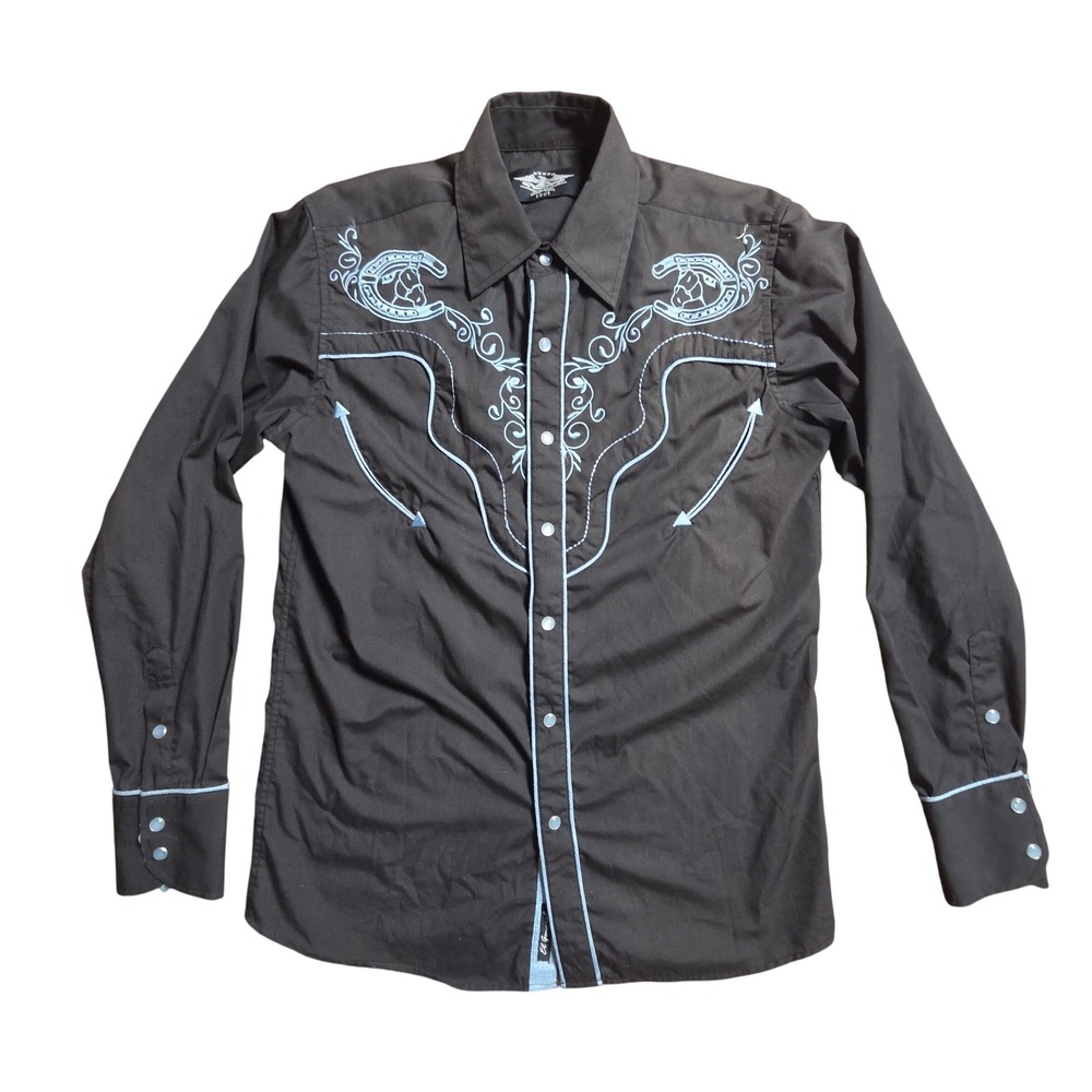El General Pearl Snap Western Shirt S Horseshoe Embroidered Honor Valor Lealtad
